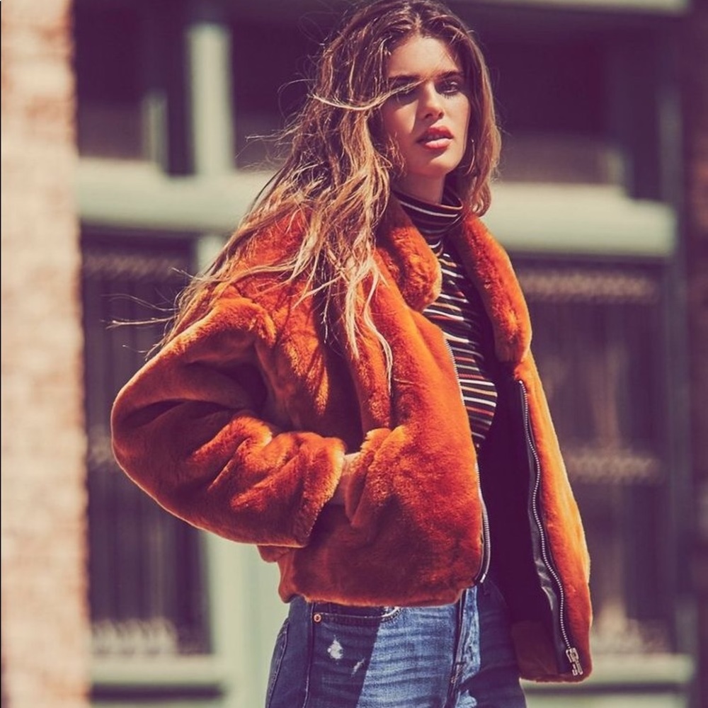 Free People Faux Fur Bomber Jacket size L
